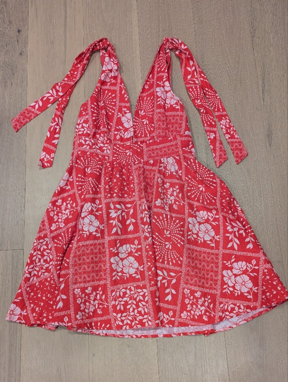 Red Floral Linen Blend Sundress